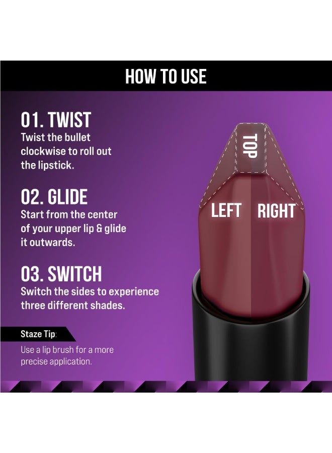 Staze 9to9 3 in 1 Lipstick | 3 Unique Shades in 1 | 12 HRS Long Lasting, Transferproof | Non-drying Formula with Intense Color Payoff | 05 Truffle Blush | 3.8 g - Image 2